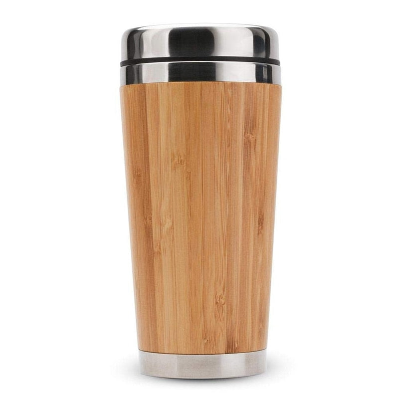 Wazzala Stainless Steel Bamboo Travel Mug with Handle and  Splash Proof Lid. Durable Camping Coffee Mug - 11 Oz: Tumblers & Water  Glasses